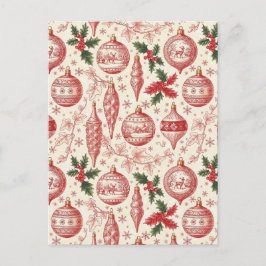 Cartão Postal Enfeites de Natal em Toile Vermelho Chinoiserie