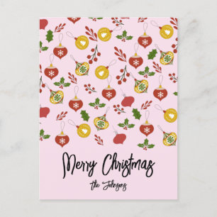 Cartão Postal Enfeites de Natal Folhagens Festivas Rosa   