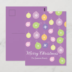 Cartão Postal Enfeites de Natal Pastel Flocos de Neve Violeta 
