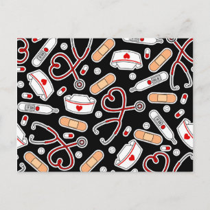 Cartão Postal Enfermeira Amor Fundo Impressão Negro