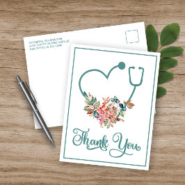Cartão Postal Enfermeira Cardíaca Moderna Floral do Estetoscópio