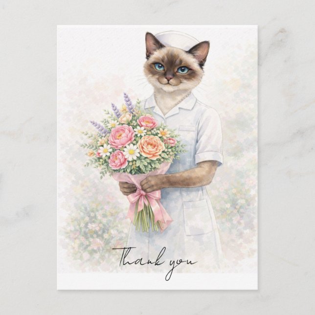 Cartão Postal Enfermeira com Flores da Enfermeira para dizer obr (Frente)