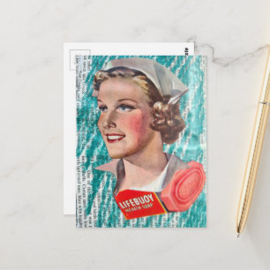 Cartão Postal Enfermeira com sabonete de saúde de colagem da era
