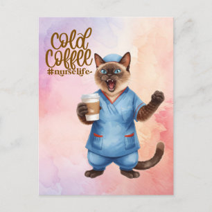 Cartão Postal Enfermeira de gato vida Café gelado 