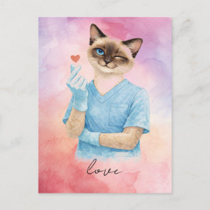 Cartão Postal Enfermeira Enviando Mini Coração com Amor