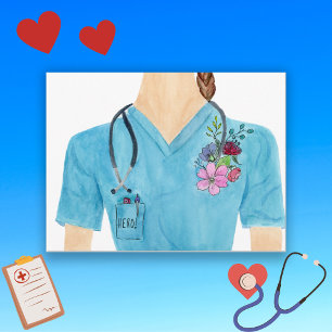 Cartão Postal Enfermeira Heroína em Aquarela