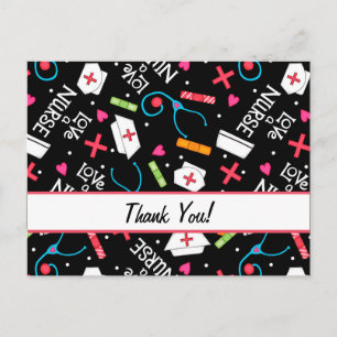 Cartão Postal Enfermeira Obrigada Preto Personalizável