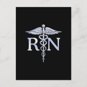 Cartão Postal Enfermeira Registrada RN Caduceu Cobras Preto Sóli