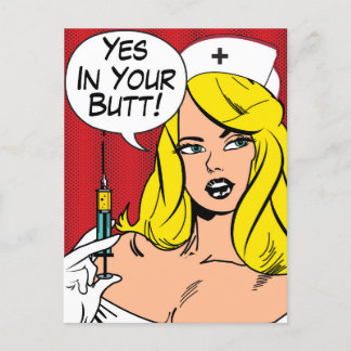 Cartão Postal Enfermeira sexy com Agulha, sim no seu Bumbum