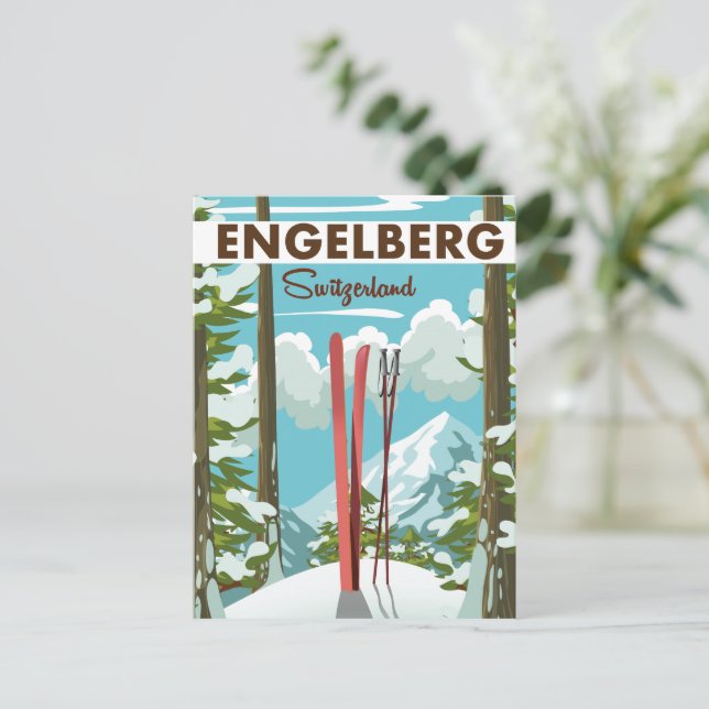Cartão Postal Engelberg Suiça ski poster (Em pé/Frente)