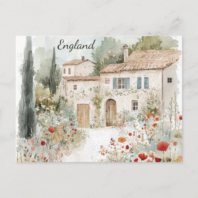 Cartão Postal England English Village Countryside Watercolor (Frente)