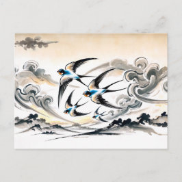 Cartão Postal Engordas Soprando pelo céu em tinta chinesa Pa