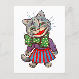 Cartão Postal Engraçada e sorridente Mascote de Gato de Garota d