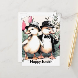 Cartão Postal Engraçada Páscoa de pintura em ternos
