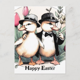 Cartão Postal Engraçada Páscoa de pintura em ternos