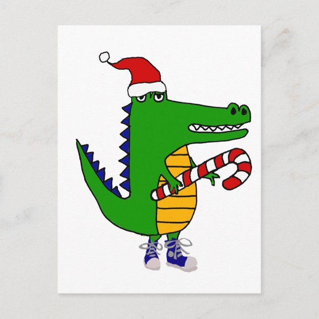 Cartão Postal Engraçado Alligator em Santa Chapéu Arte de Natal (Frente)