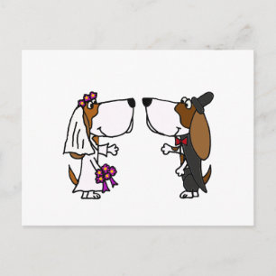 Cartão Postal Engraçado Basset Hound Bride e Arte de Casamento