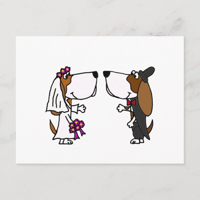Cartão Postal Engraçado Basset Hound Bride e Arte de Casamento (Frente)