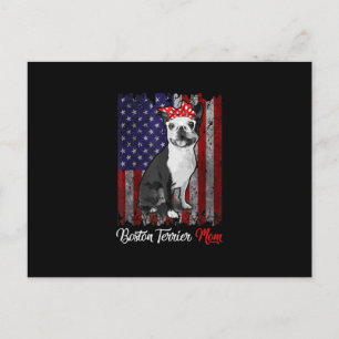 Cartão Postal Engraçado Boston Terrier Mãe Americana Bandeira