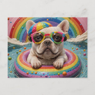 Cartão Postal Engraçado Bulldog Francês Flutuante Colorido