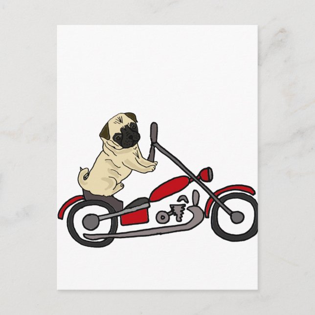 Cartão Postal Engraçado Cachorro Dirigindo Arte De Moto (Frente)