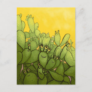 Cartão Postal Engraçado Cactus Verde Amarelo Suculento