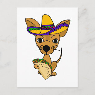 Cartão Postal Engraçado Chihuahua comendo Taco Cartoon