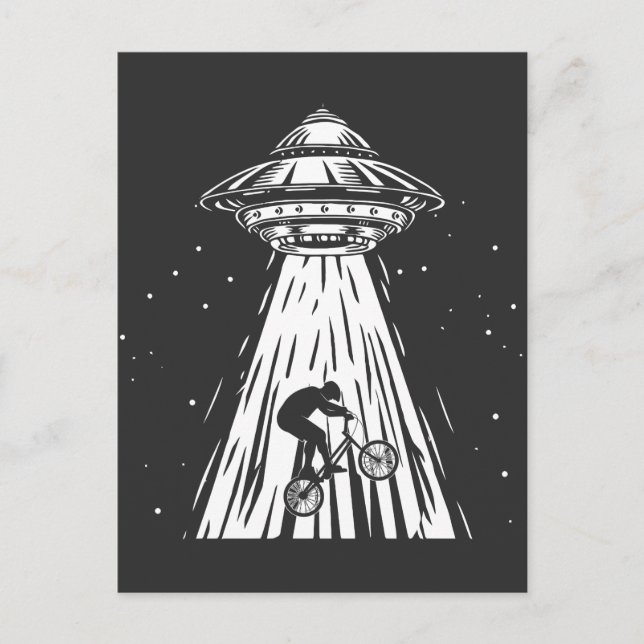 Cartão Postal Engraçado Ciclismo Bmx Alienígena Ufo Biker (Frente)