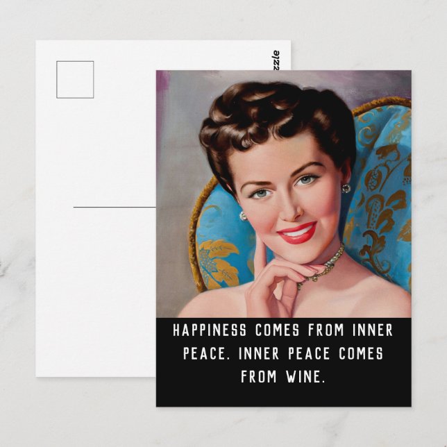 Cartão Postal Engraçado Citação de Vinho Retro Homemaker (Frente/Verso)