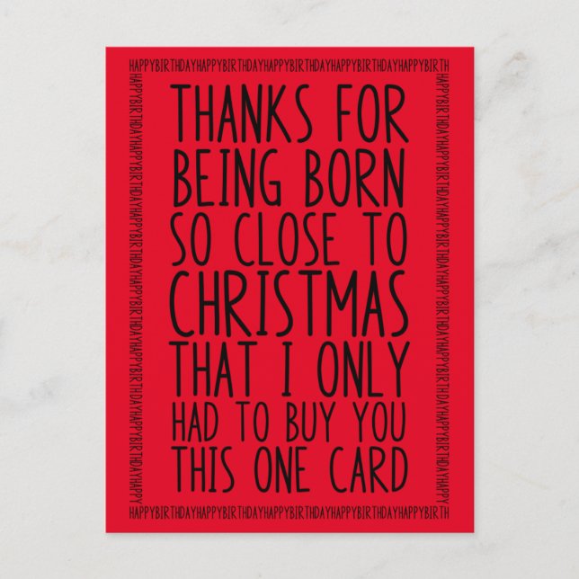 Cartão Postal Engraçado combinado de aniversário e Natal de deze (Frente)