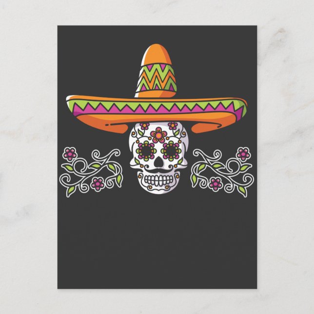 Cartão Postal Engraçado Crânio Mexicano Sombrero Cinco de Mayo (Frente)