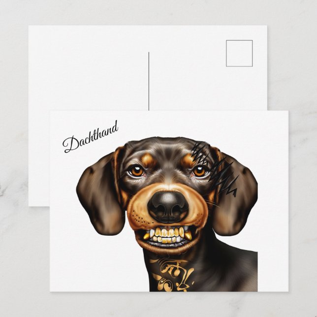 Cartão Postal Engraçado Dachshund Tattoo (Frente/Verso)