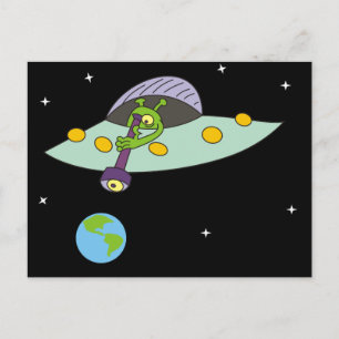 Cartão postal engraçado de desenho alienígena e Te