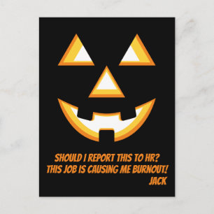 Cartão postal engraçado de Jack-O'-Lantern queimad