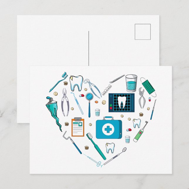 Cartão Postal Engraçado Dentista Dental Tool Heart (Frente/Verso)