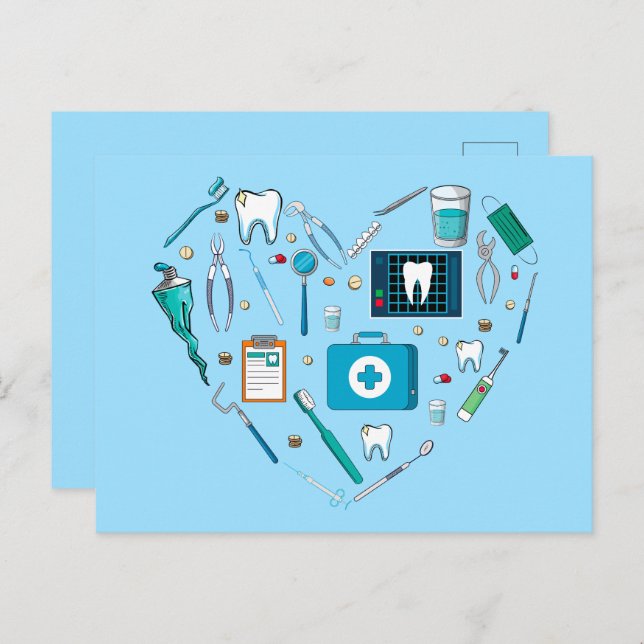Cartão Postal Engraçado Dentista Dental Tool Heart (Frente/Verso)