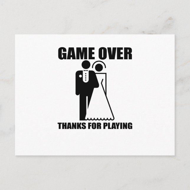Cartão Postal Engraçado, design de Casamento "Game Over" (Frente)