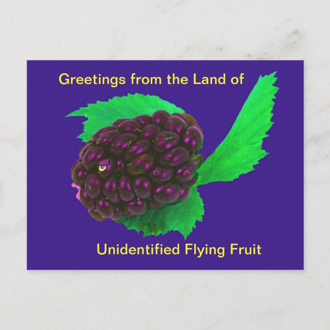 Cartão postal engraçado e estranho Fruta Voadora N (Frente)