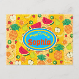 Cartão Postal Engraçado feliz aniversário, colorida fruta.