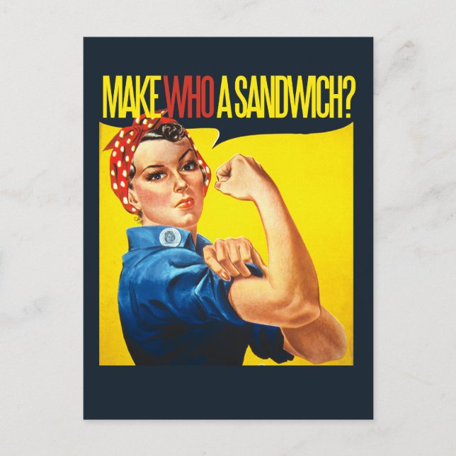 Cartão Postal Engraçado Feminista Rosie Riveter humor (Frente)