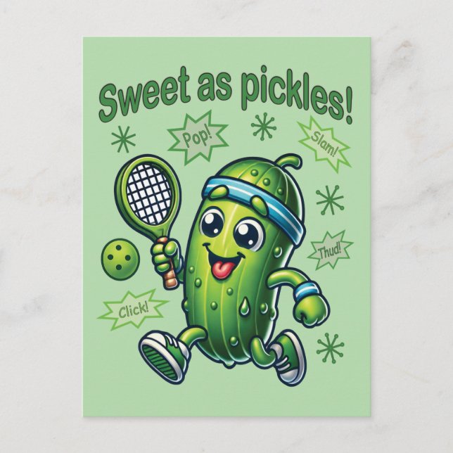 Cartão Postal Engraçado Fofo Doce como Picles Pickleball (Frente)