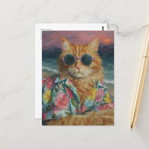 Cartão Postal Engraçado Gatinho Ginger em óculos escuros