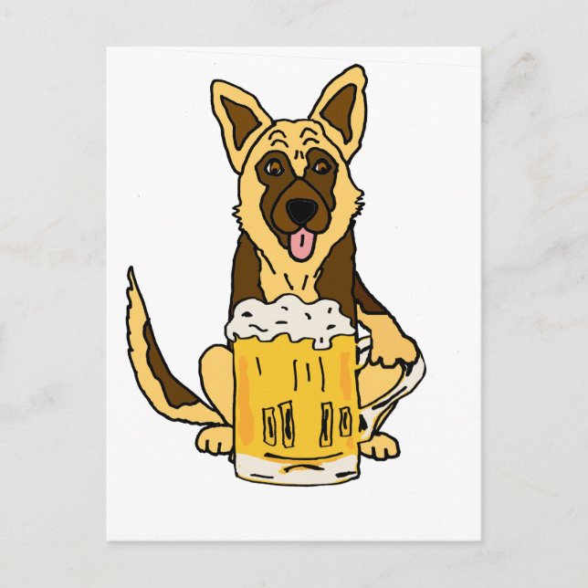 Cartão Postal Engraçado German shepherd Cão Bebendo Beer Art (Frente)