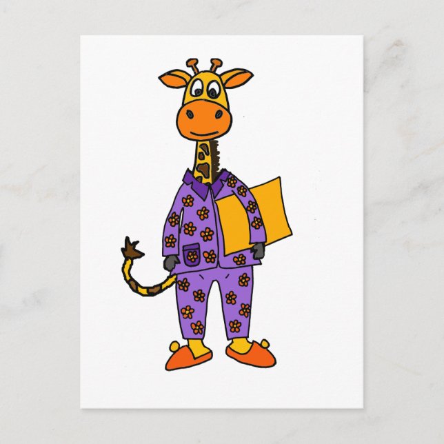 Cartão Postal Engraçado Giraffe i Pajamas com Travesseiro (Frente)