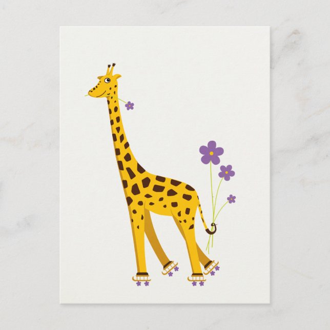 Cartão Postal Engraçado Giraffe Roller Sking (Frente)