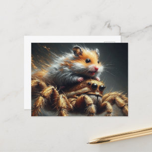 Cartão Postal Engraçado hamster adorável cavalgando uma aranha g