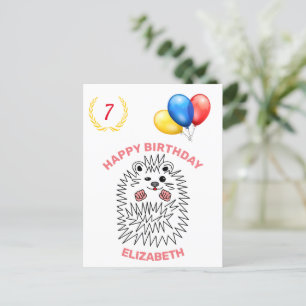 Cartão Postal Engraçado Hedgehog. Feliz aniversário personalizáv