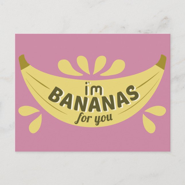 Cartão Postal Engraçado ilustração de banana. Sou bananas para v (Frente)