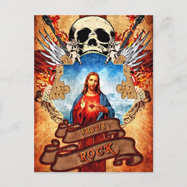 Cartão Postal Engraçado Jesus rock (Frente)