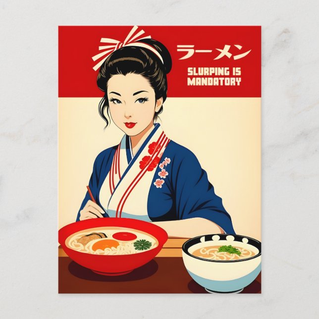 Cartão Postal Engraçado Kawaii Estilo Retro Japão Foodie Ramen (Frente)